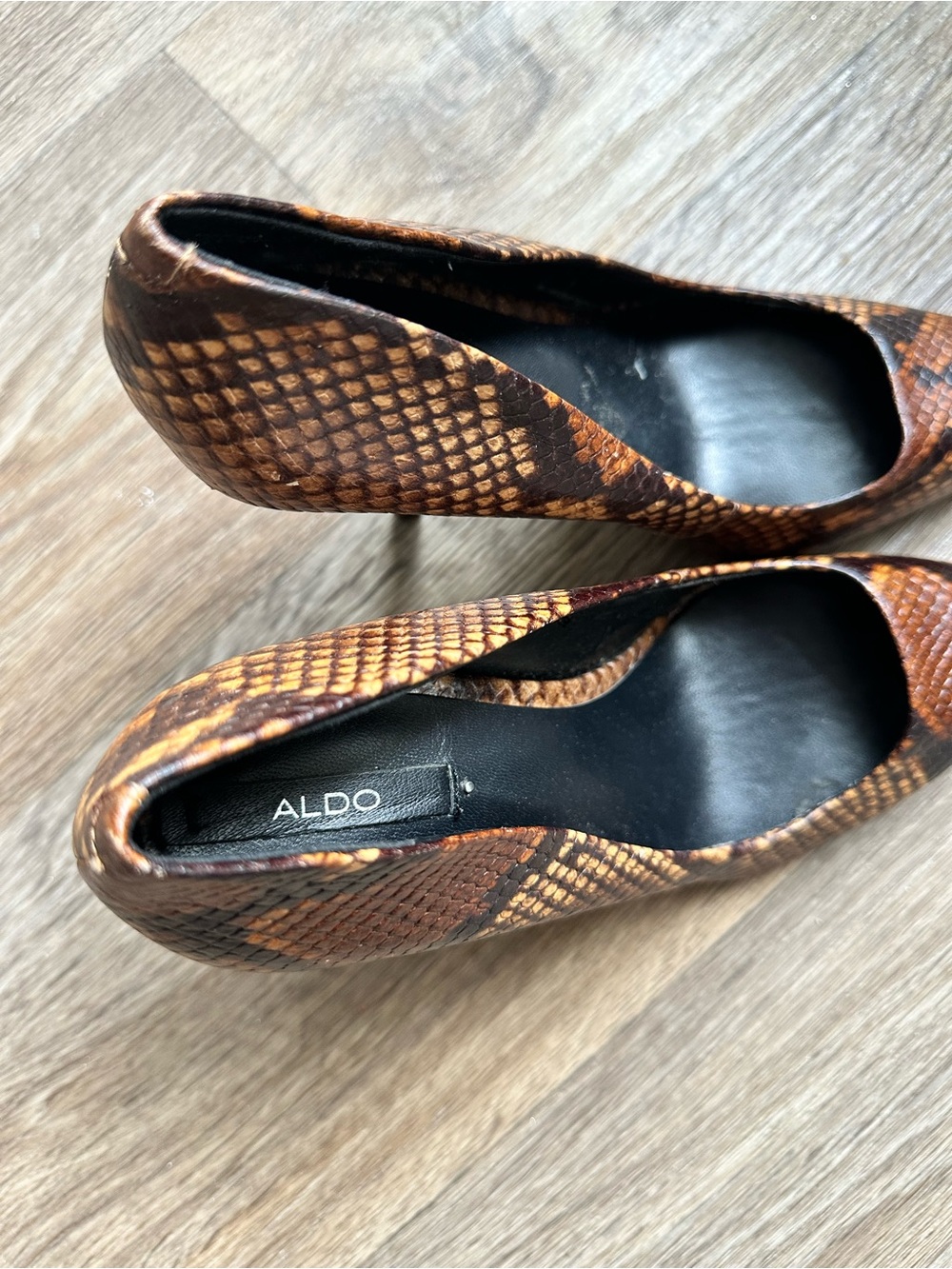 Aldo Snakeskin Print Pointed Toe Stiletto Heels Women’s Size 7.5 Brown Pumps - Picture 5 of 12